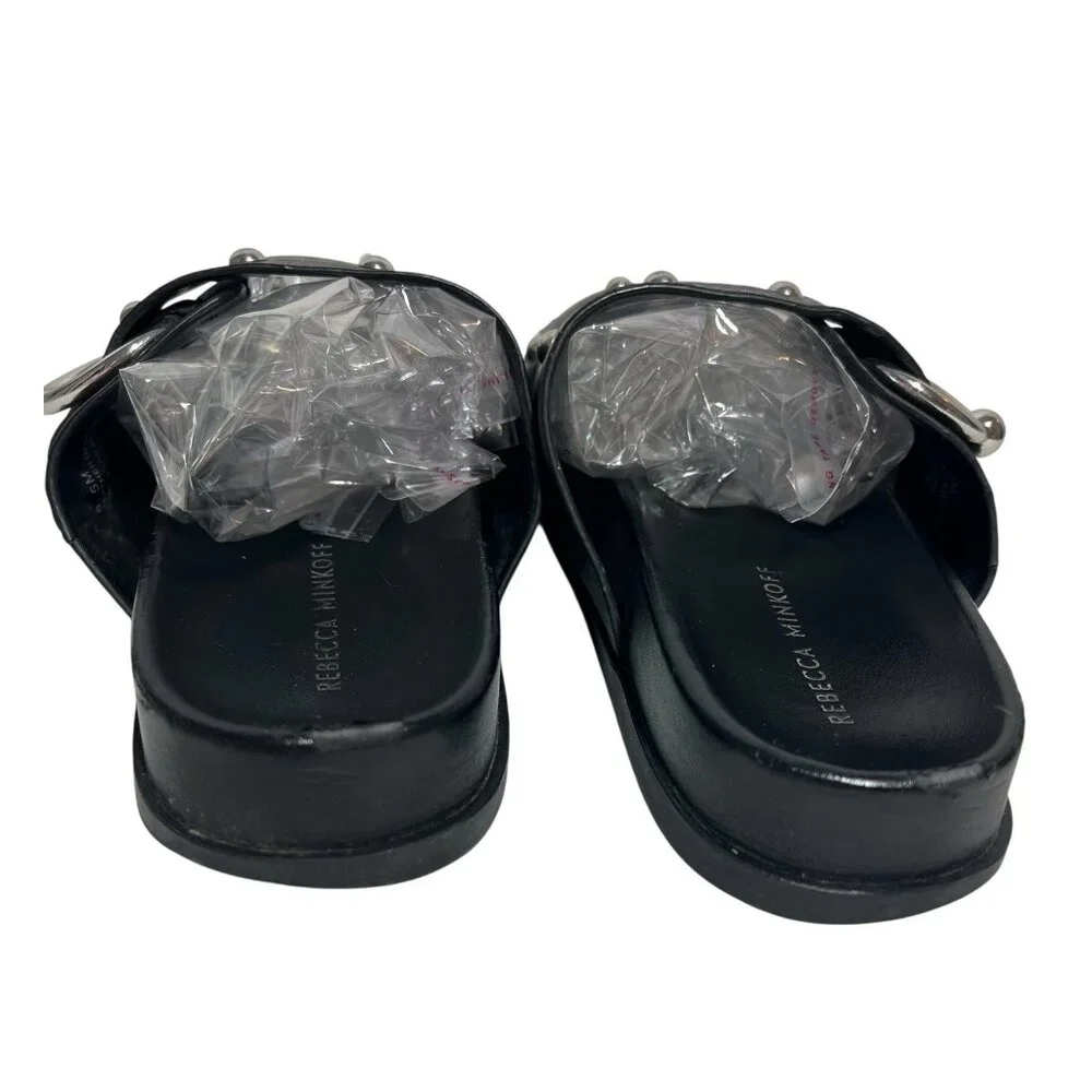 Rebecca Minkoff Women's Vachel Slides US 7,5 M Black Leather Sandals - Picture 7 of 12